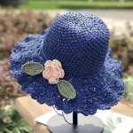 Women's Sun Hat Beige Crochet Flower Detail Wide Brim Beach Garden Party Elegant Accessory One Size Fits Most Spring Summer Apparel 2025 - Image 4
