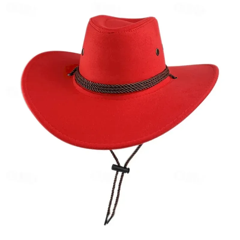 gwbmgg1728639097119.webp Men's Sun Hat Cowboy Hat Fedora Trilby Hat Black Red Faux Suede Vintage Style Fashion 18th Century State of Texas Daily Theme Party Solid / Plain Colo - Image 1