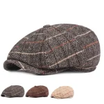 Men's Beret Hat Newsboy Hat Tweed Cap Beige Coffee Polyester Streetwear Stylish 1920s Fashion Outdoor Daily Going out Lattice Sunscreen 2025