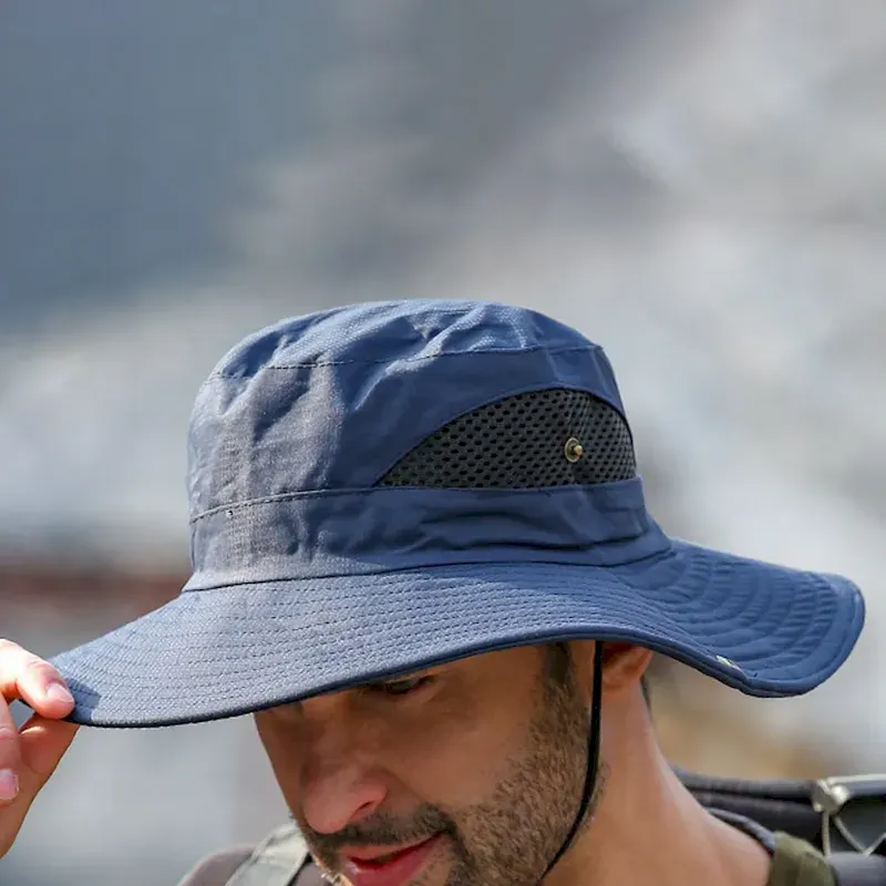 ohglxa1675920051800.webp Men's Bucket Hat Sun Hat Fishing Hat Boonie hat Hiking Hat Black Navy Blue Polyester Mesh Streetwear Stylish Casual Outdoor Daily Going out Plain UV S - Image 1