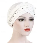 Women Fashion Pearls Muslim Scarf Hijabs Hat Women India Hat Solid Turban Hat Wrap Cap Head Scarf Headscarf Hat Female Hair Accessories 2025 - Image 4