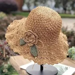 Women's Sun Hat Beige Crochet Flower Detail Wide Brim Beach Garden Party Elegant Accessory One Size Fits Most Spring Summer Apparel 2025 - Image 6